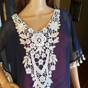 Navy Blue/Lace Swim Beach Pool Cover Up NWOT Size L/1X